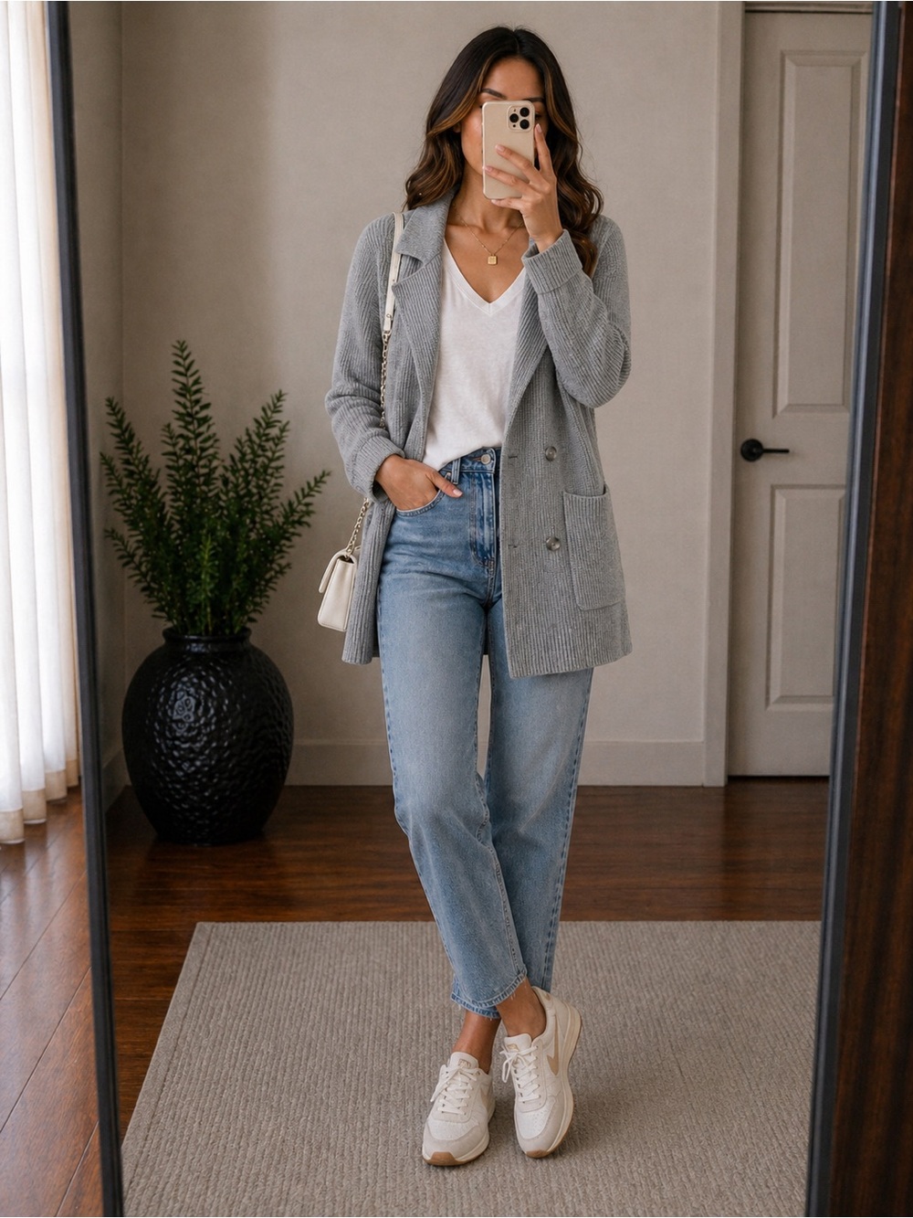 MONROW Gray Double Breasted Sweater Blazer | Quiet Luxury Coastal Preppy M